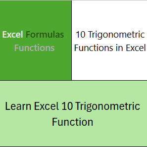Excel screenshot showing 10 essential trigonometric functions (SIN, COS, TAN, etc.) with formulas and examples. Learn how to use them in Excel