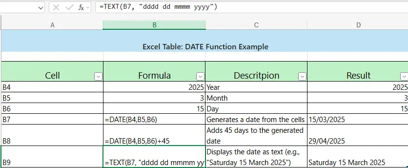 Using Excel DATE function to create and modify dates dynamically