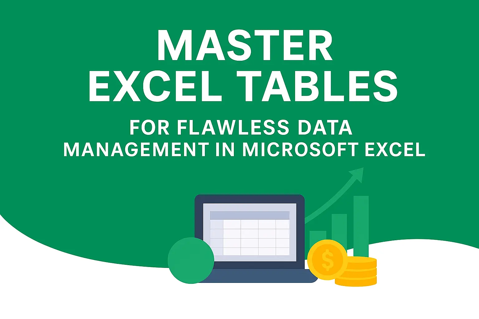 Master Excel Tables guide banner for managing data in Microsoft Excel.