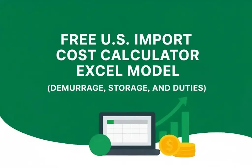 U.S. Import Cost Calculator Excel Model (Free): calculate Demurrage, Storage, and Duties.